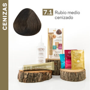 KIT COLORACIÓN CAPILAR ORO 24K + KERATINA - 7.1 Rubio Medio Cenizado